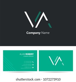 V & A joint logo stroke letter design with business card template