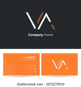V & A joint logo stroke letter design with business card template