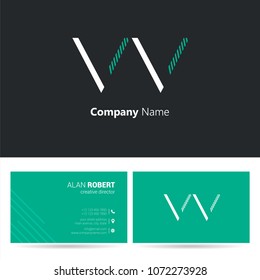 V & V joint logo stroke letter design with business card template