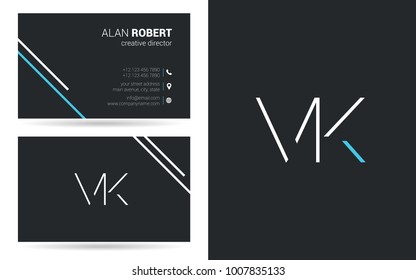 V & K joint logo stroke letter design with business card template