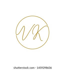 V K letter script circle luxury logo design