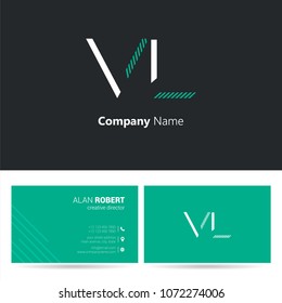 V & L joint logo stroke letter design with business card template
