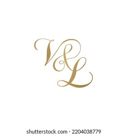 V and L Wedding Initial Logo. Wedding monogram golden logo