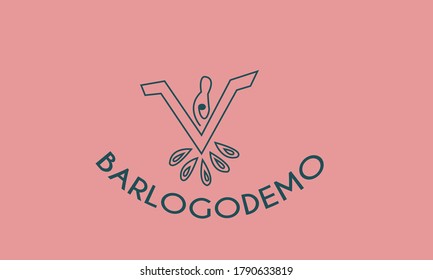 V latter with bottle icon Bar logo design vintage style .minimal bar logo design concept ,modern ,creative unique vector  2