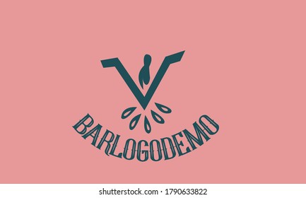 V latter with bottle icon Bar logo design vintage style .minimal bar logo design concept ,modern ,creative unique vector 