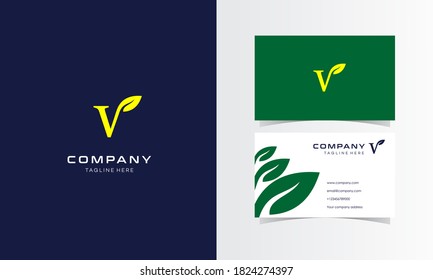 V Leaf Eco Minimalist Logo with business card Design