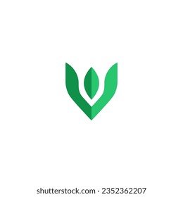 V leaf With Green Color Logo Design. V Icon Modern 