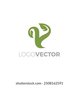 V Leaf Green Nature Logo. V Initial Icon