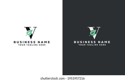 v   leaf initial minimal alphabet letter logo vector