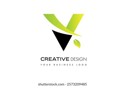 V leaf letter logo design with creative curved lines shapes Vector Illustration
