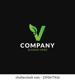 V Leaf Letter Logo Icon Design in Green Colors. Eco Bio Letter Design Vector Illustration.