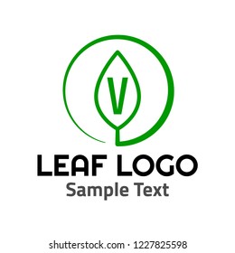 "V" leaf logo symbol icon sign. A leaf logo, green, simple minimalist style, with a green "V" letter and some sample text.