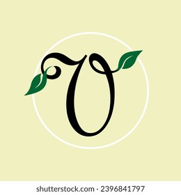 V Leaf Nature Logo. The initial logo is in the form of a capital V, inside which there is a circle surrounded by leaves which is very elegant, simple and modern. Vector Illustration.
