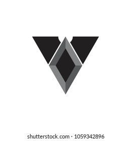 V letter with 3D black diamond logo design vector