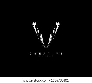 V Letter Abstract Brush Stroke Triangle Grunge Type Style Logo