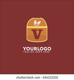 V letter abstract illustration logo. Vector nut, almond, walnut, peanut, pistachio and hazelnut. 