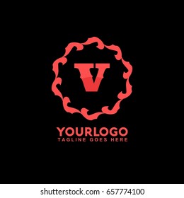 V Letter Abstract vector logo template concept illustration. Circle Flag business sign. Flame fire icon. Gas insignia. Design element.