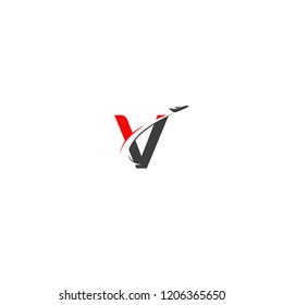 V letter with aeroplane vector logo design