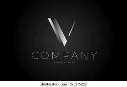 V letter alphabet black white grey silver logo vector creative company icon design 3d template modern background