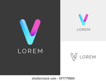 V Letter Alphabet Colorful blue abstract business logo template