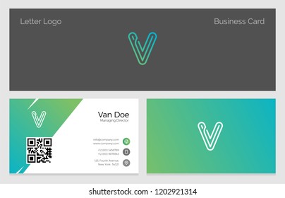 V Letter Alphabet Corporate Minimal line Logo Business Card template