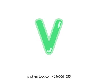 V letter alphabet green candy jelly glossy vector isolated on white background 