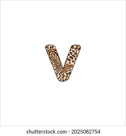 V letter alphabet leopard illustration vector art design