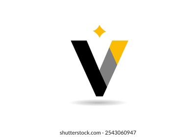 V letter alphabet logo icon design with yellow star and black color for business and company