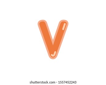 V letter alphabet orange candy jelly glossy vector isolated on white background 