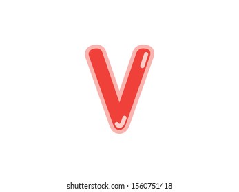 V letter alphabet red candy jelly glossy vector isolated on white background 