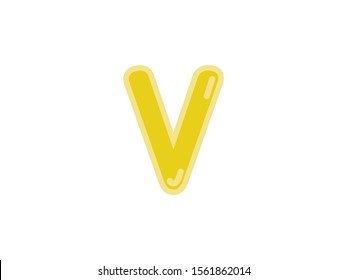 V letter alphabet yellow gold amber candy jelly glossy vector isolated on white background 