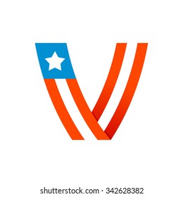 V letter with american stars and stripes. Vector design template elements for your application or corporate identity.