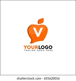 V letter apple logo design. Social talk vector illustration.
