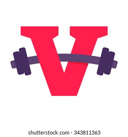 V letter with barbell. Vector design template elements for your application or corporate identity.