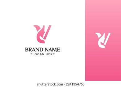 V Letter Beauty Face Pink Logo Design Vector