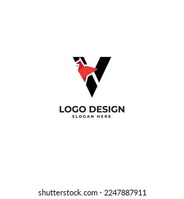 V Letter with Bird Abstract Logo Design Vector Illustration