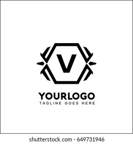 V Letter Black Spider on White Background. Logotype. Your text. Vector illustration.