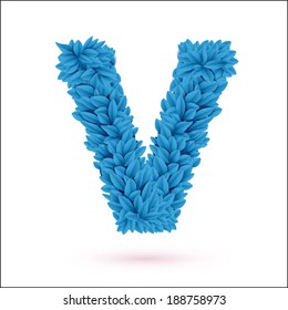 V letter. Blue font vector element isolated on white.