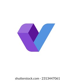 V letter with Box Building Blockchain Logo Design Vector