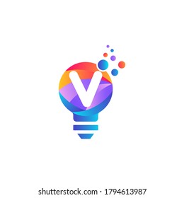 V Buchstabe Glühbirnen Logo Design mit Farbverlauf.Letter v und Glühbirne.v Buchstaben Logo Design.Lighting Electric Lampe. Strom, Gline.Bulb Leuchtsymbol - Idea-Zeichen, Lösung. Leuchtensymbol Energie