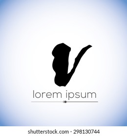 V letter calligraphic hand drawn logo (sign, symbol, icon)