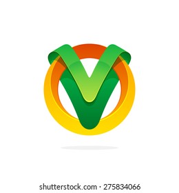 V letter or check mark, verification line logo set, design template elements
