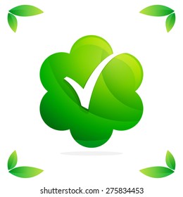 V letter or check mark, verification eco logo, design template elements
