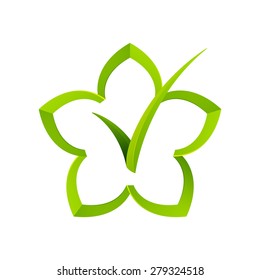V letter or check mark, verification Eco logo, design template elements 