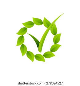 V letter or check mark, verification Eco logo, design template elements 