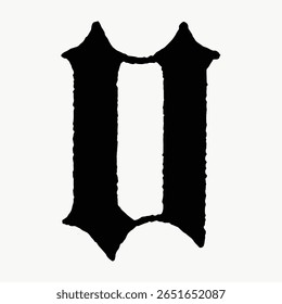 V letter, igreja gótica caligrafia fonte vintage ilustração isolada em branco, vetor. Fonte criativa e letra de tipografia, vetor isolado. Fonte preta vintage.