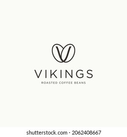 V letter with coffee beans logo icon sign symbol design concept. Vector illustration