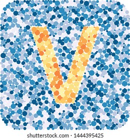 V letter color distributed circles dots illustration