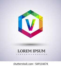 V letter colorful logo in the hexagonal. Vector design template elements for your application or company identity.entity.