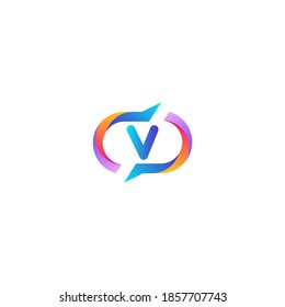 v letter colorful on rectangle chat icon logo